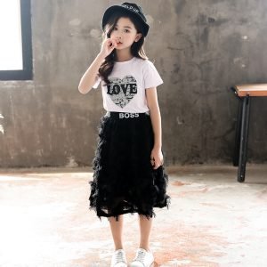 Girl’s Dress Love Print Short Sleeve Suit