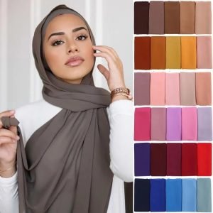 Muslim Chiffon Hijab Scarf Women Long Solid Color Head Wrap For Women Hijabs