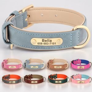 Personalized Dog Collar Custom Engraved PU Leather Dog