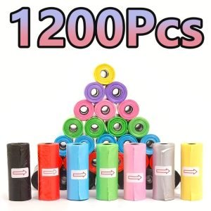 1200pcs Random Color Cartoon Paw Graphic Dog Poop Bags