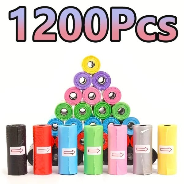 1200pcs Random Color Cartoon Paw Graphic Dog Poop Bags