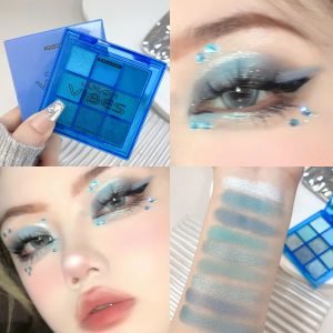 9 Colors Blue Eyeshadow Palette Matte Pearlescent Waterproof