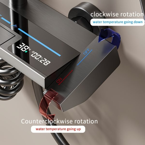 Digital Display Gun Gray Shower Set With LED Ambient Light