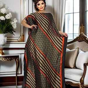 Plus Size Modest Kaftan Dress, Women’s Plus Colorblock Stripe