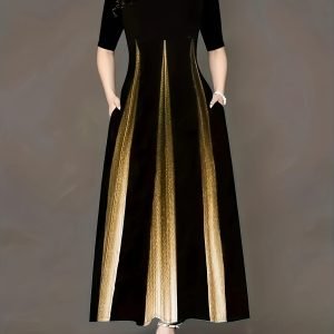 Ombre Crew Neck Dress, Elegant Short Sleeve Dress For Spring