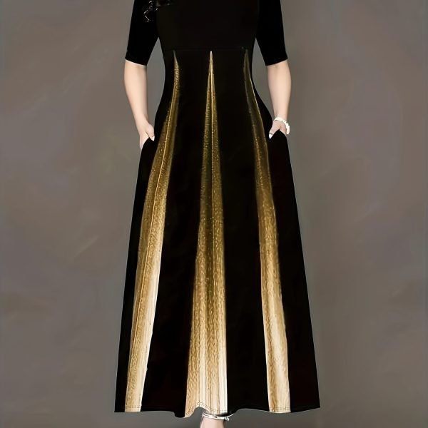 Ombre Crew Neck Dress, Elegant Short Sleeve Dress For Spring