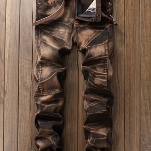 Men’s New Zipper Distressed Straight Retro Jeans Best Sellers