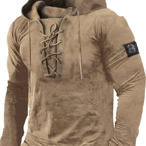 Men's Retro Style Number 8 Print Hooded Long Sleeve Lace Up Sweatshirt
