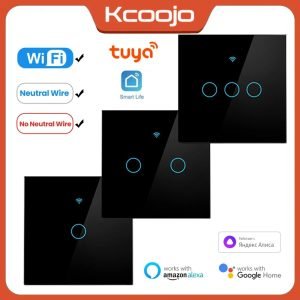 Wifi Smart Light Switch Glass Screen Touch Panel Voice Control Wireless