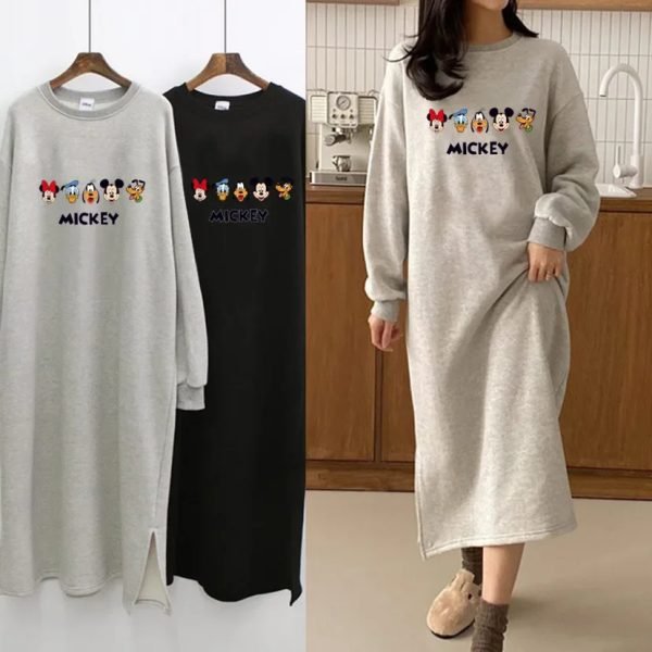 Women's Knee-length Fleece-lined Dress New Style Thickened Long