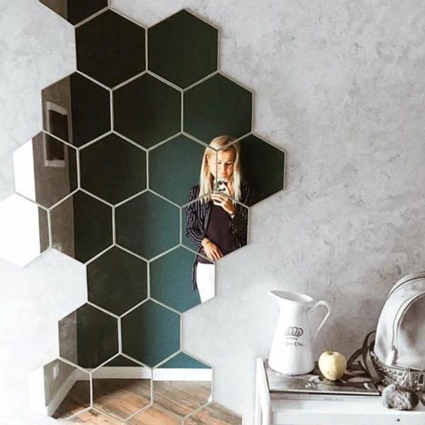 6/12pcs 3D Hexagon Mirror Wall Sticker Rose Gold TV Background Living