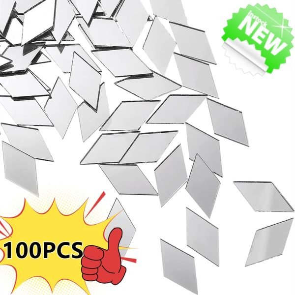 New 100PCS Glass Mirror Mosaic Tiles Bulk Diamond Rhombus Shape