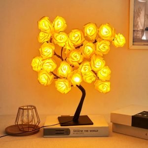 LED Rose Leaf Table Lamp USB Christmas Tree Fairy Light Night