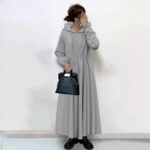 Spring/autumn Women’s Plaid Patchwork Long Sleeve Hooded Dress