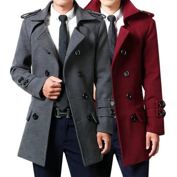 Winter Woolen Overcoat Men Medium-length Fleece-lined