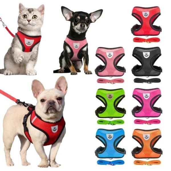 Dog Harness Walking Lead Leash For Small Dogs Collar Polyester Adjustable Mesh