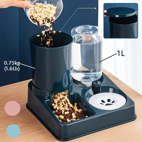 Automatic Cat Feeder Water Dispenser Set, 2 In 1 Tilted Automatic Pet Food And Water