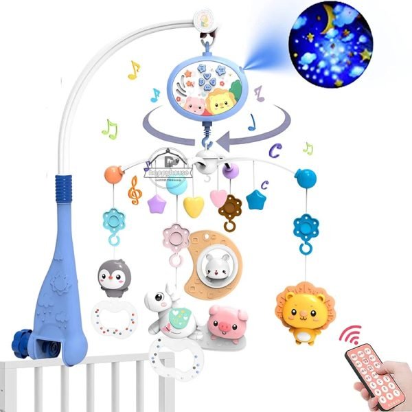 Baby Crib Mobile with Lights Music  Projection for Infants 0-6 Months Remote Control