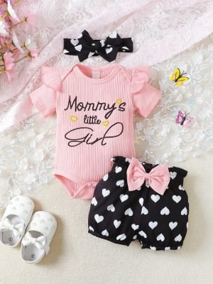 2pcs/Set Baby Girls’ Cute Spring & Autumn Casual Round Neck Jumpsuit