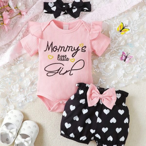 2pcs/Set Baby Girls' Cute Spring & Autumn Casual Round Neck Jumpsuit