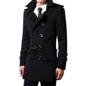 Winter Woolen Overcoat Men Medium-length Fleece-lined