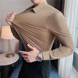 Plus Size 4XL-M High Elasticity Seamless Shirts Men Long Sleeve