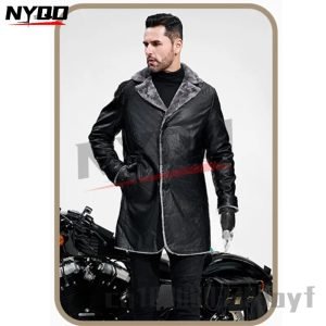 Men’s Mid-length Leather Jacket Autumn and Winter European Size
