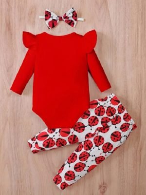 3-28M Baby Girl Fashion Clothes Infant Long Sleeve Cartoon Ladybird Bodysuit Pant