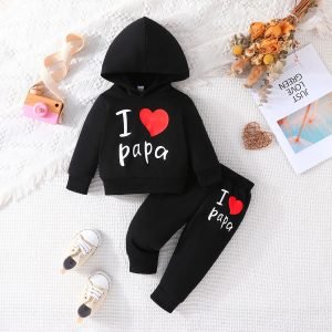 Girls Boy 3 -24 Months Cute Letter Long Sleeve Hoodie Tee Long Pants Outfit Toddler