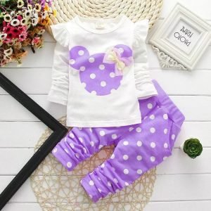 Stumbling toddler girl cartoon long sleeved set T-shirt+pants 2-piece children’s fashion baby