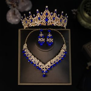 Elegant Romantic Wedding Set: Crown, Necklace, and Earrings with Crystal Details