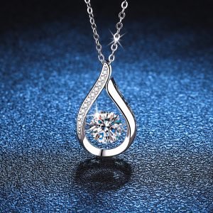 AuraBling Unisex S925 Sterling Silver Water Drop Shape Pendant Necklace
