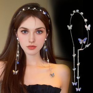 Vintage Bling Bling Rhinestone Butterfly Decorative Head Band With Tassel