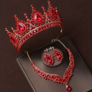 Rhinestone Women’s Accessories Set With Rhinestone Crystal Crown Necklace