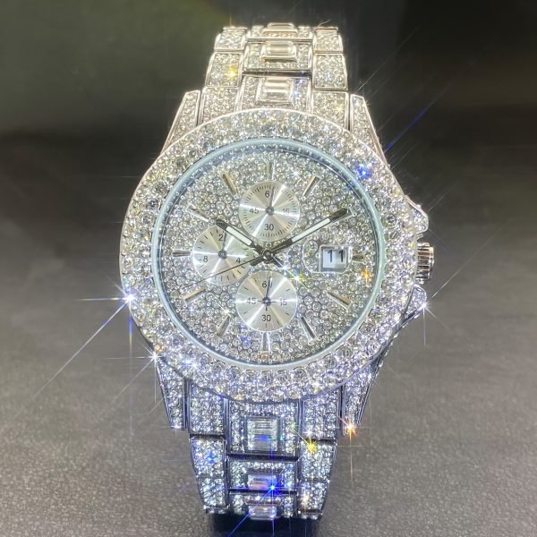 PLADEN Men's Luxury Bling Iced Out Watch, Rhinestone Covered, Quartz Movement