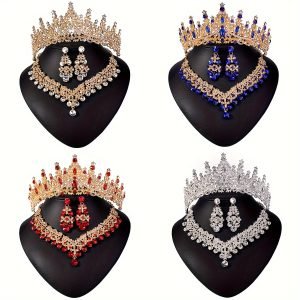 Elegant Romantic Wedding Set: Crown, Necklace, and Earrings with Crystal Details