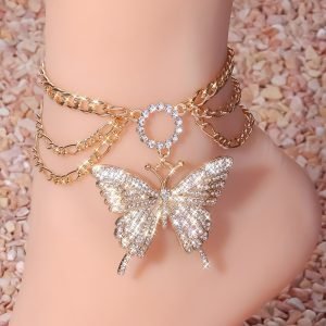 Multi-layer Big Butterfly Anklet Punk Style Ankle Bracelet Women Wedding Accessories