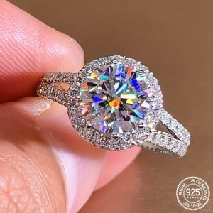 Elegant Luxury 2 Carat 925 Sterling Silver Moissanite Diamond Ring, 18K White Gold