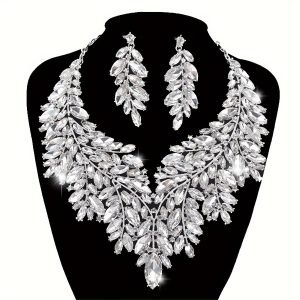 Boho Luxury 3-Piece Bridal Jewelry Set, Silver Plated Zinc Alloy with Artificial Crystal