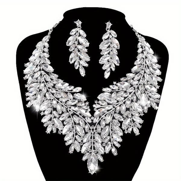Boho Luxury 3-Piece Bridal Jewelry Set, Silver Plated Zinc Alloy with Artificial Crystal