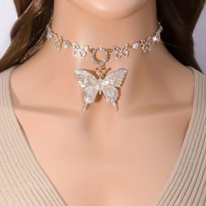 Cuban Full Of Rhinestones Big Butterfly Handmade Chain Necklace