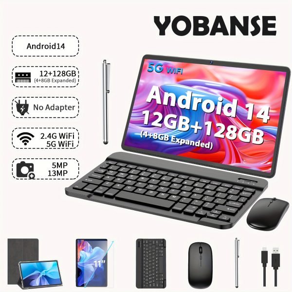 YOBANSE 2-in-1 Android 14 Tablet 27.94cm Keyboard12GB RAM (4GB+8GB Expanded)