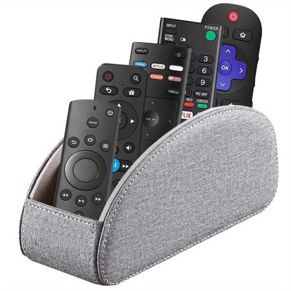 TV Remote Control Holder With 5 Compartments, PU Leather Remote Caddy Storage Box