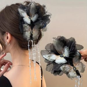 Elegant Black Butterfly Tassel Hair Claw – Large, Sweet Acrylic Hair Accessory