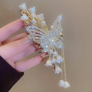 Girl’s Cool Flower Butterfly Rhinestone Faux Pearl Tassel High-quality