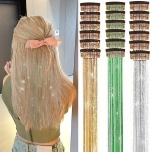 Elegant 18-Piece Hair Tinsel Set with BB Clip, 20-Inch Glitter Metallic Extension Strands