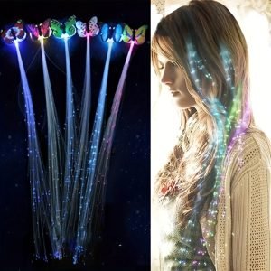 LED Glitter Wig Flash Braids Colorful Butterfly Lights Braids Wig Birthday Party