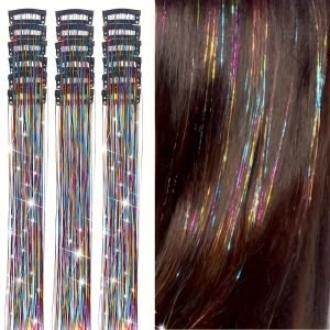 Elegant 18-Piece Hair Tinsel Set with BB Clip, 20-Inch Glitter Metallic Extension Strands