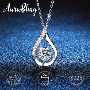 AuraBling Unisex S925 Sterling Silver Water Drop Shape Pendant Necklace