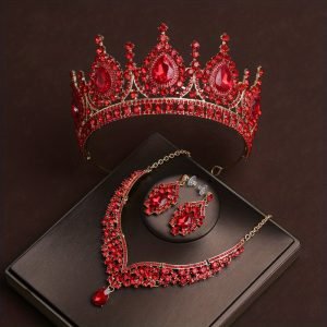 Rhinestone Women’s Accessories Set With Rhinestone Crystal Crown Necklace